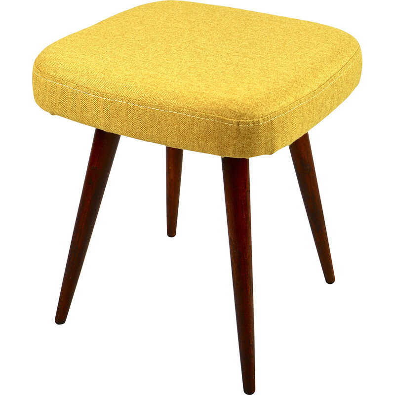 Vintage stool in yellow tweed and dark lacquered wood, 1970s