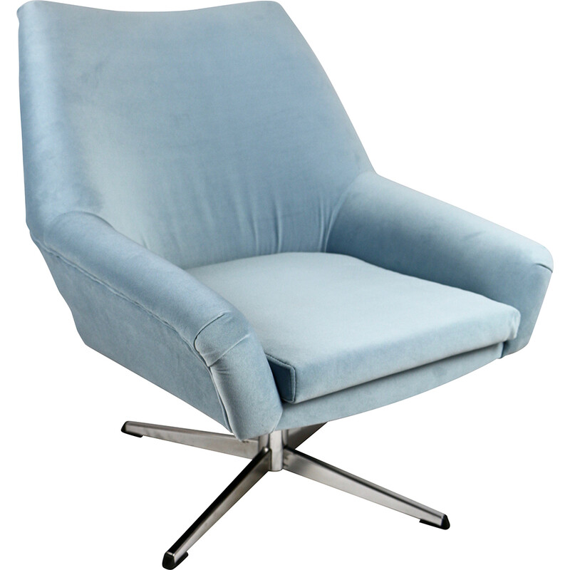 Vintage light blue velvet and nickel swivel armchair for Veb Metallwaren Naumburg, 1980s