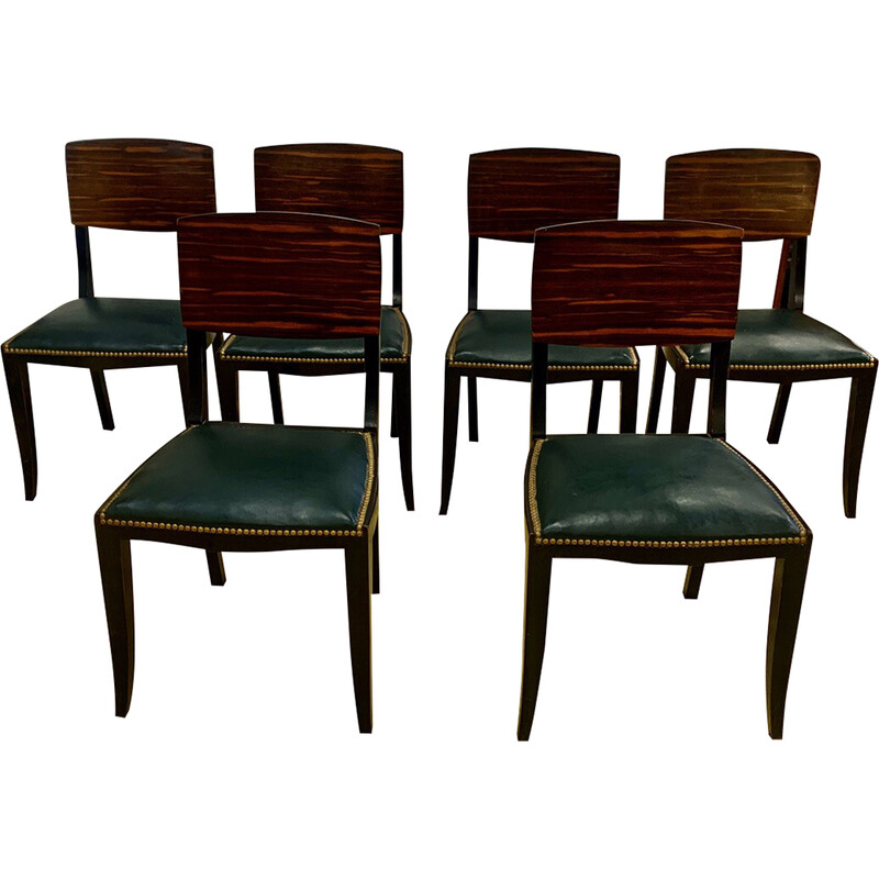 Conjunto de 6 cadeiras de ébano Art Deco Macassar vintage