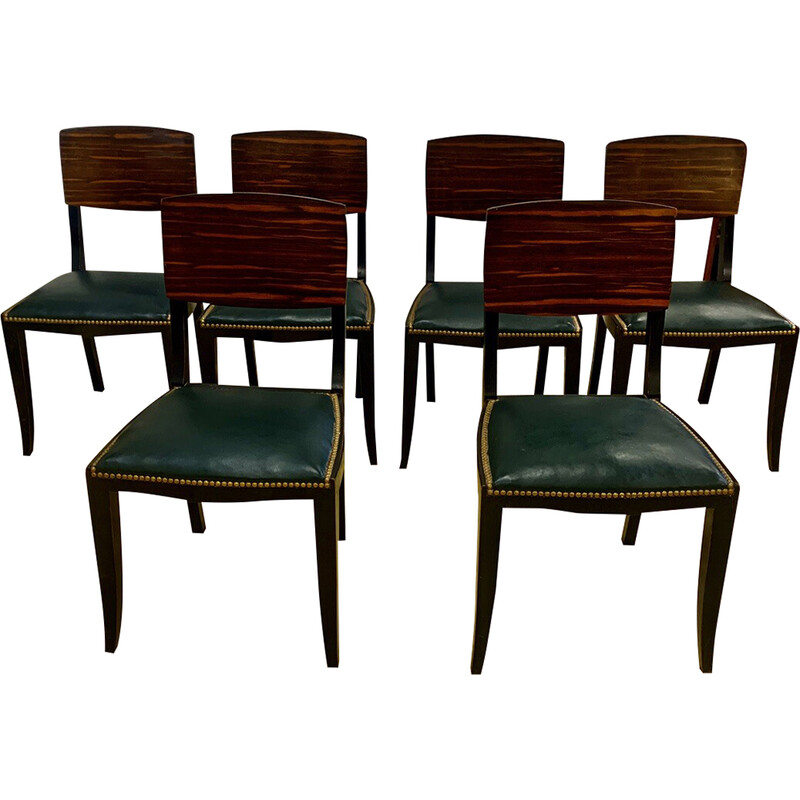 Set di 6 sedie vintage Art Déco in ebano Macassar
