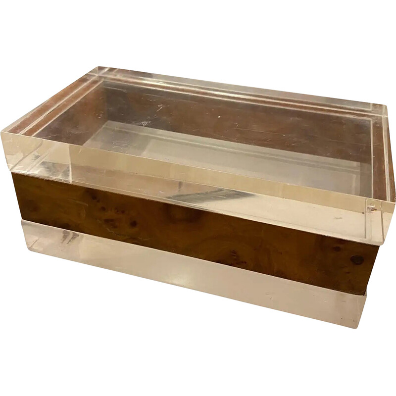 Vintage plexiglass and walnut Italian box, 1980s