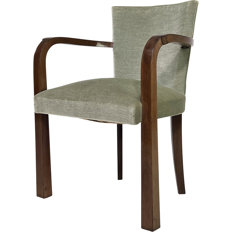 Fauteuil vintage en bois et velours, 1930-1940