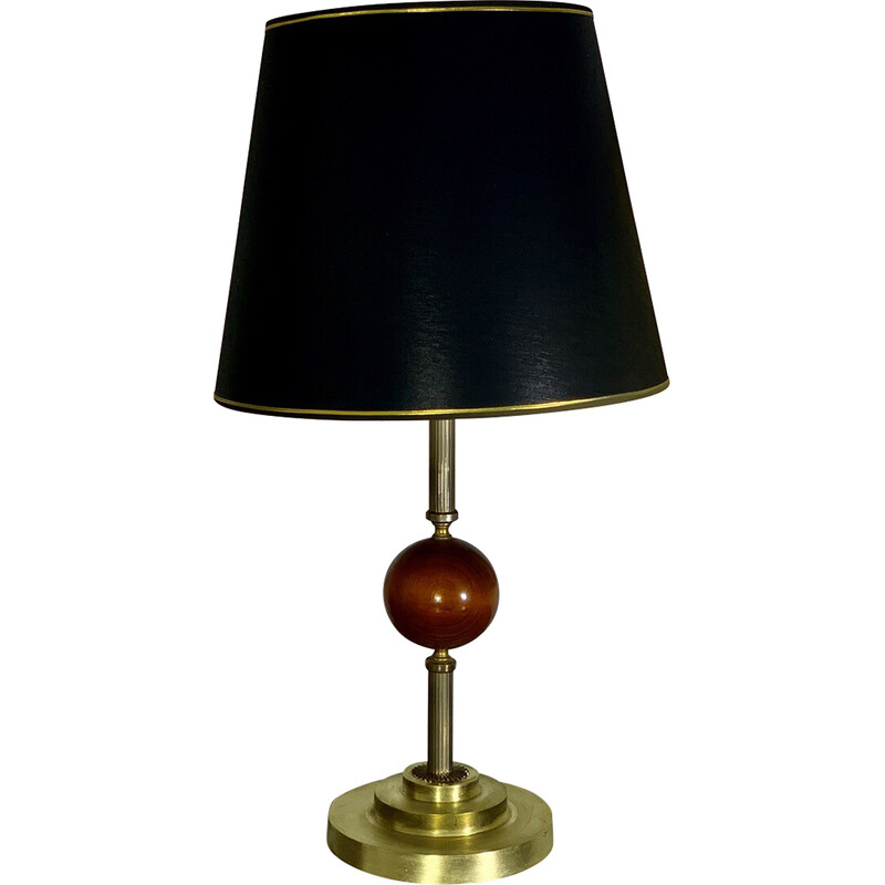 Vintage lamp van messing en hout