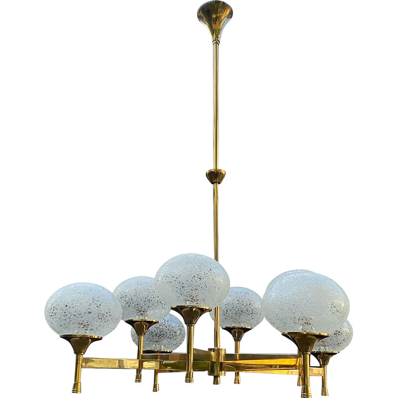 Vintage gilded chandelier with 8 globes, 1960