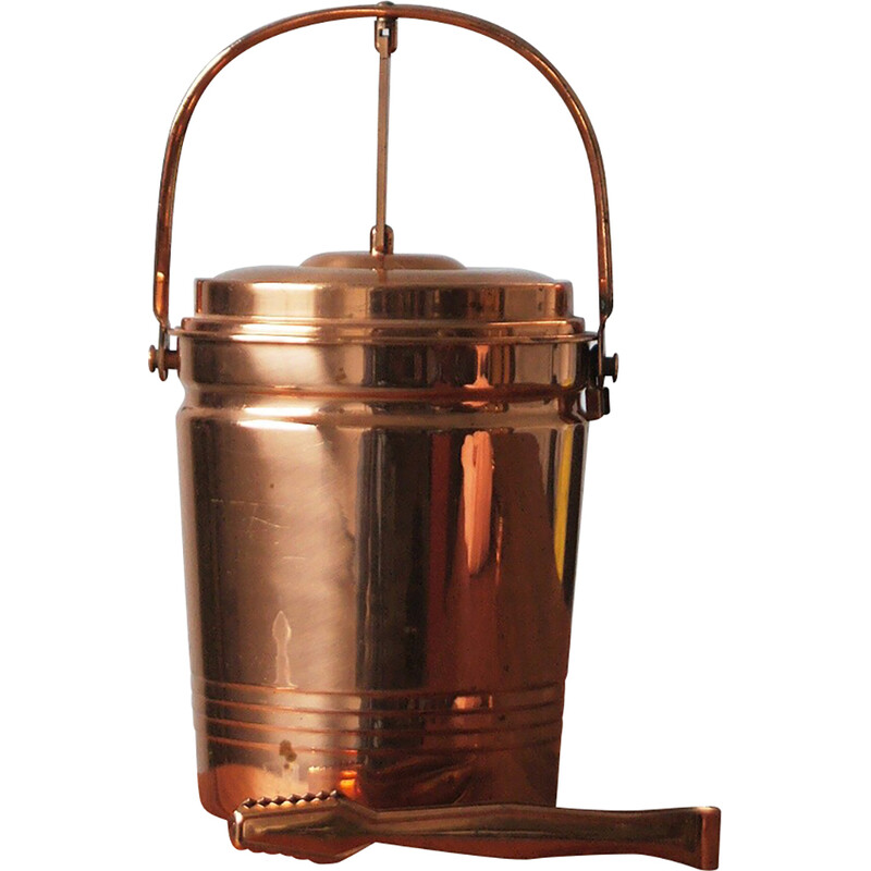 Vintage ice bucket with tongs in copper, 1960s