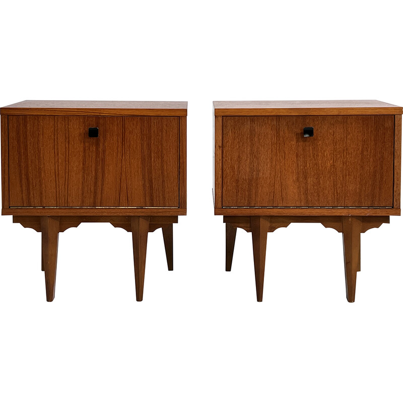 Pair of vintage teak and black lacquered metal night stands, 1960s