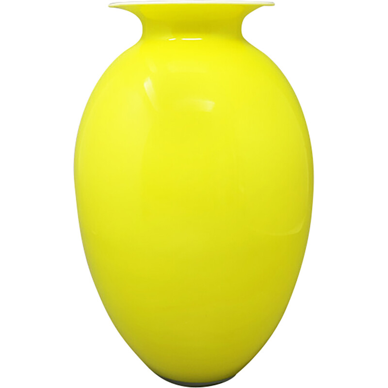 Vase vintage en verre de Murano jaune par Dogi, Italie 1960