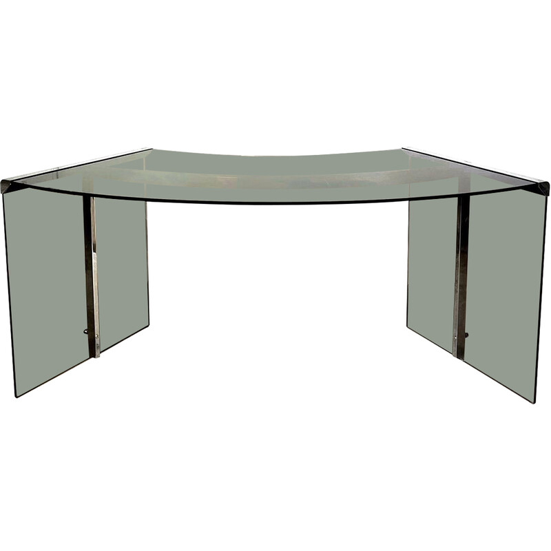 Vintage desk in smoked glass and steel by Pierangelo Gallotti for Gallotti & Radice, Italy 1970s