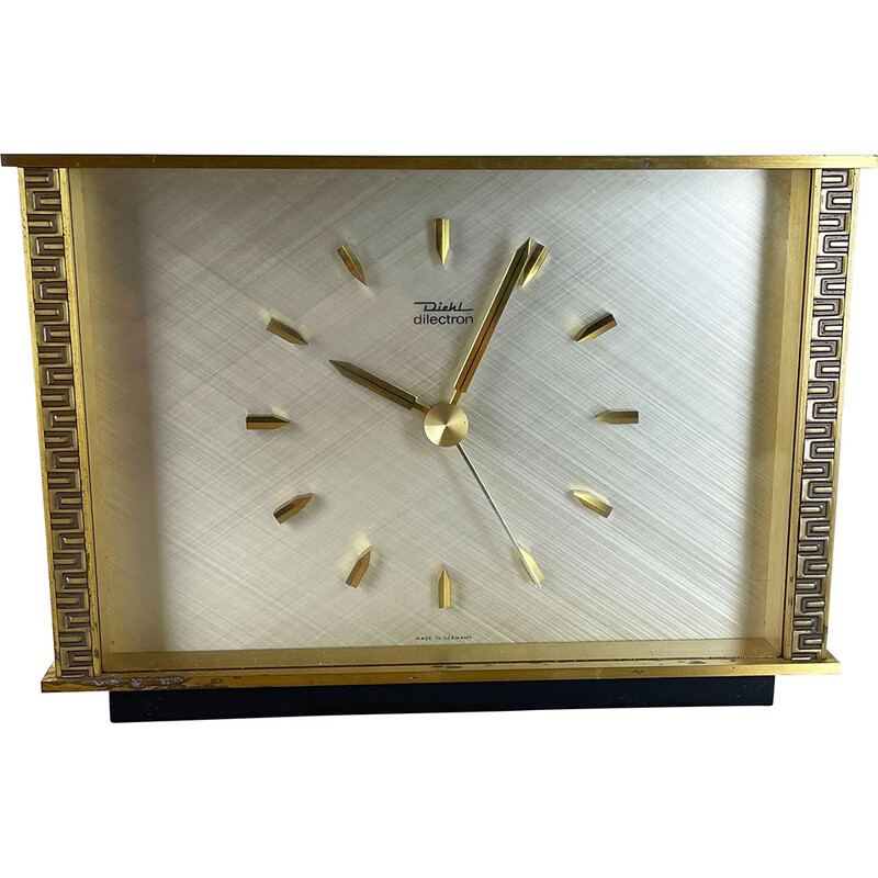 Horloge de table vintage en métal et laiton par Diehl Dilectron, Allemagne 1960