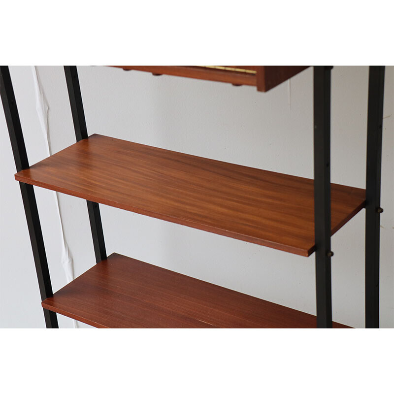 Vintage modular bookcase with wood and metal shelves, 1960