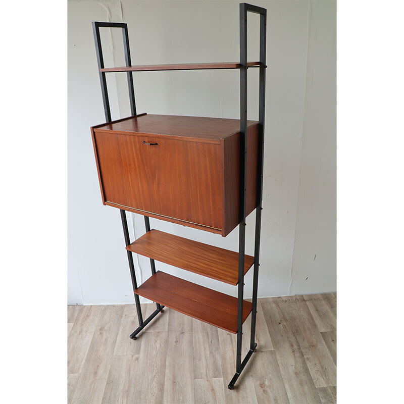 Vintage modular bookcase with wood and metal shelves, 1960