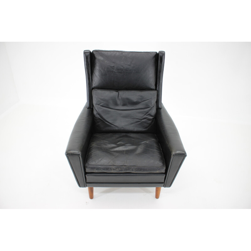 Poltrona wingback in pelle vintage, Danimarca, anni '70