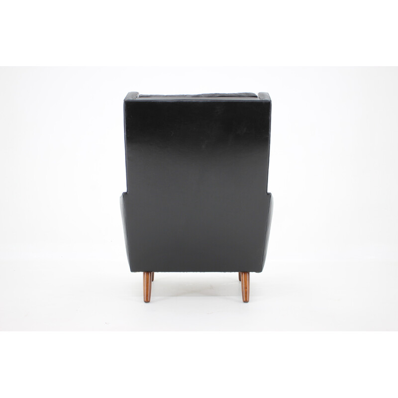 Vintage leather wingback armchair, Denmark 1970s