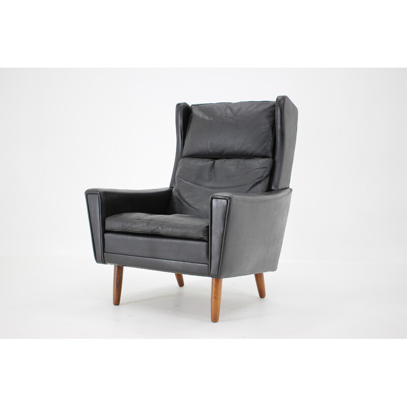 Vintage leather wingback armchair, Denmark 1970s