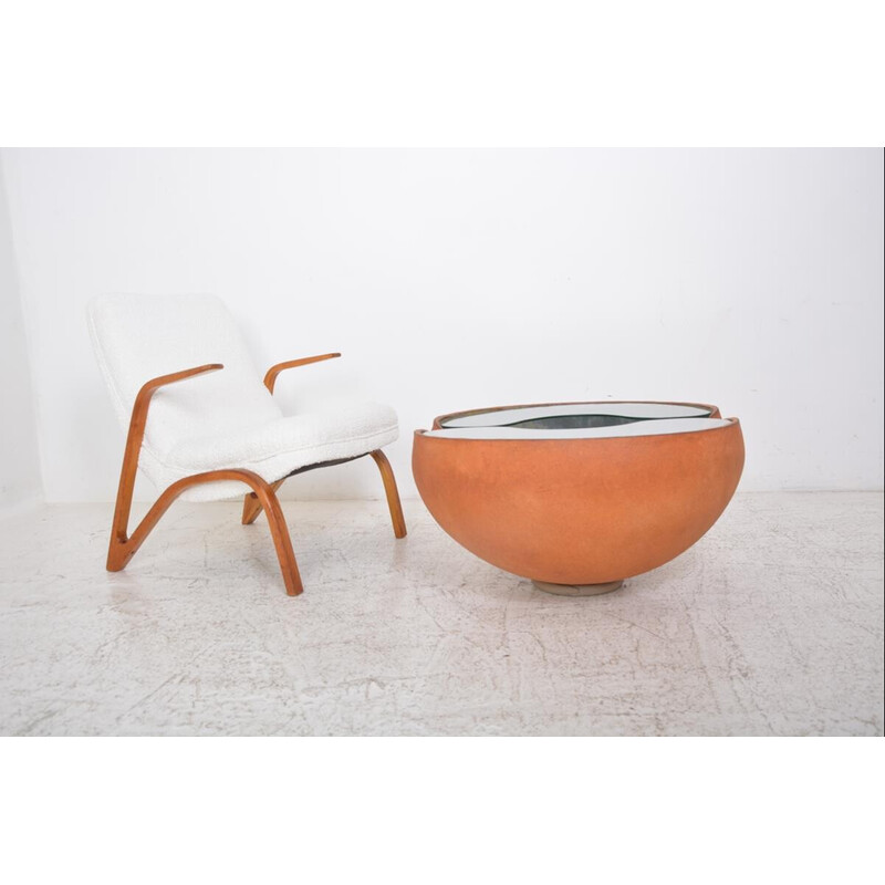 Tavolino vintage in ceramica e vetro di Pierre e Fabienne Bouillon, 1999