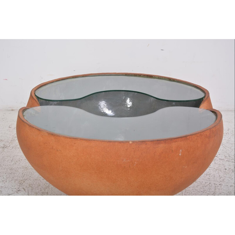 Vintage-Couchtisch aus Keramik und Glas von Pierre und Fabienne Bouillon, 1999
