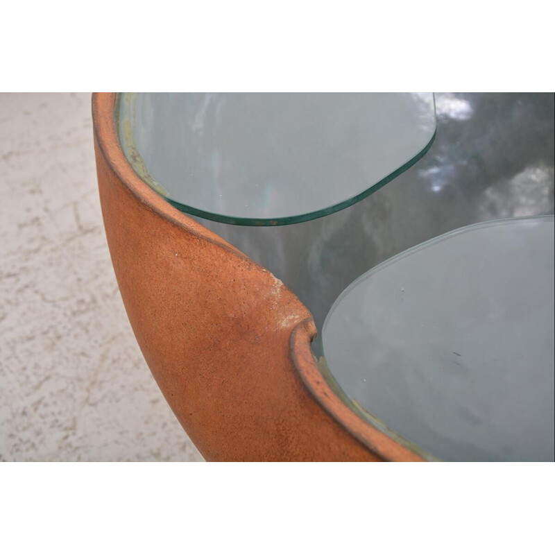 Table basse vintage en céramique et verre par Pierre et Fabienne Bouillon, 1999