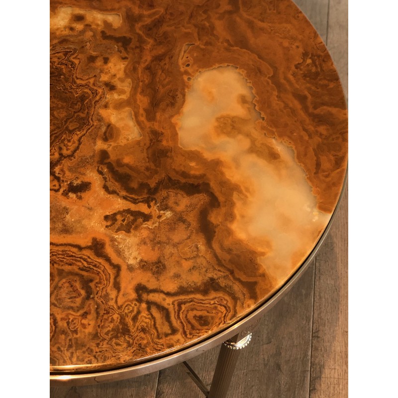 Ronde vintage verzilverde en onyx salontafel, 1940