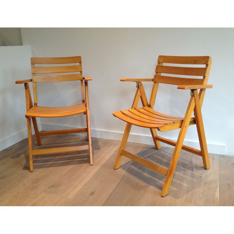 Pair of vintage wooden armchairs for Clairitex, 1970s