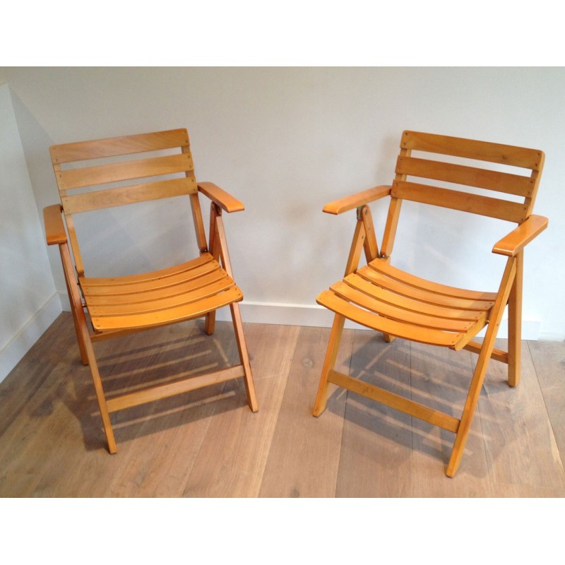 Pair of vintage wooden armchairs for Clairitex, 1970s