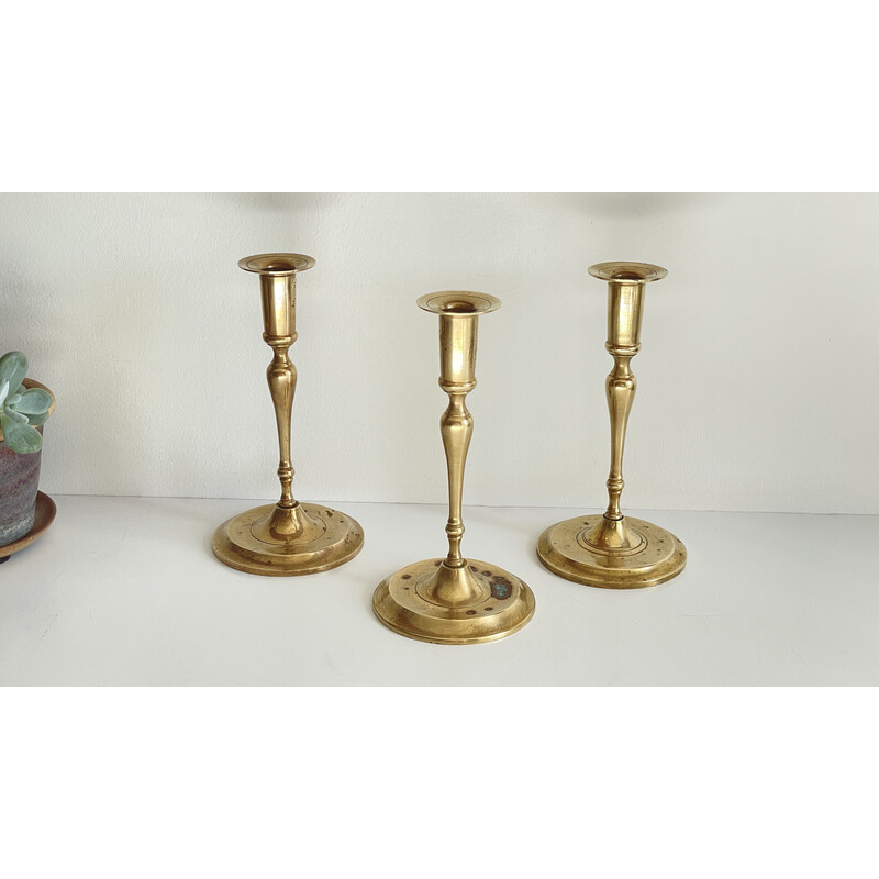 Set of 3 vintage brass candlesticks