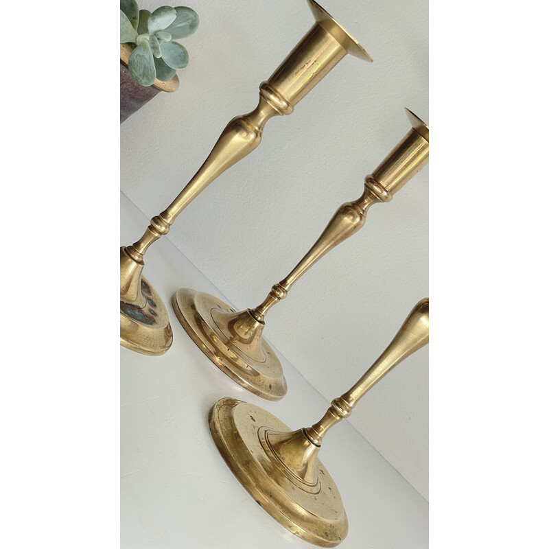 Set of 3 vintage brass candlesticks