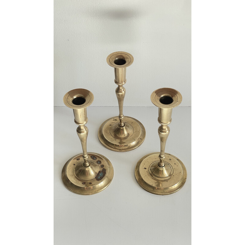 Set of 3 vintage brass candlesticks