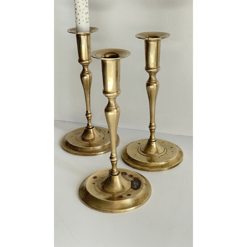 Set of 3 vintage brass candlesticks
