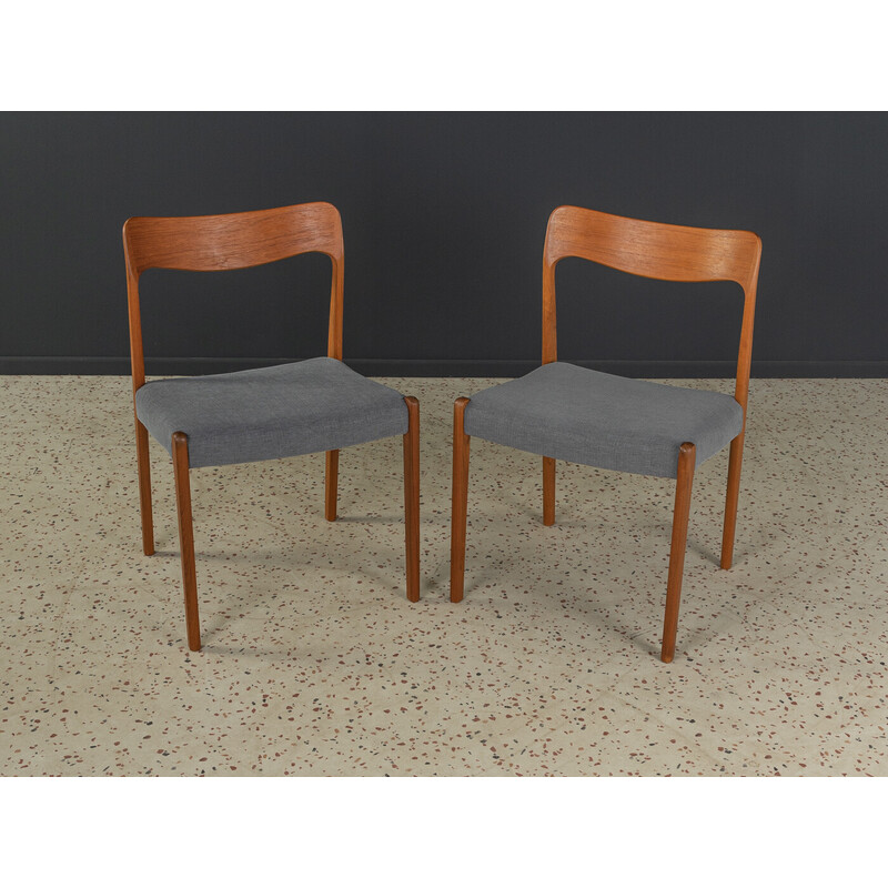Paar alte skandinavische Stühle aus Teakholz und Stoff, Dänemark 1950er Jahre
