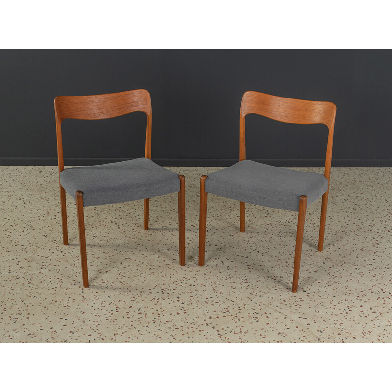 Pair of vintage Scandinavian teak and fabric chairs, Denmark 1950s