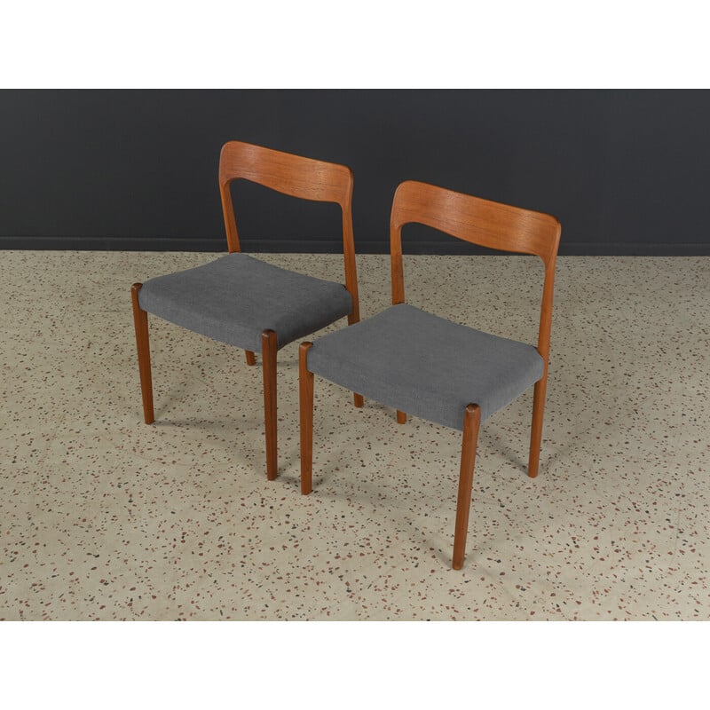 Pair of vintage Scandinavian teak and fabric chairs, Denmark 1950s