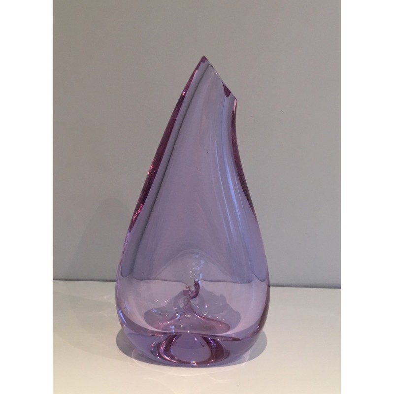 Vintage piriform glass vase, France 1970s