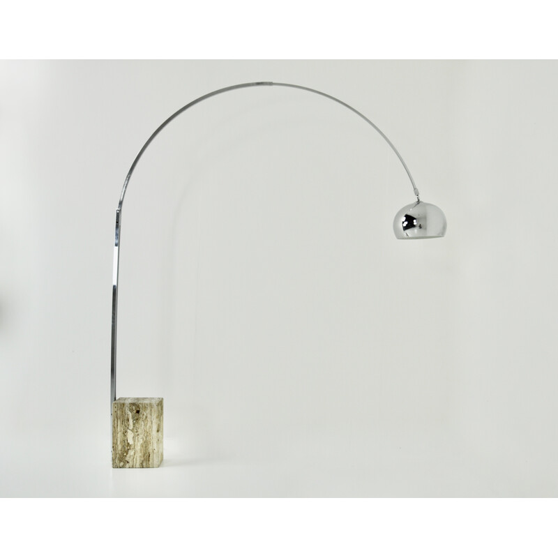 Vintage Italian floor lamp Arco in metal and travertine