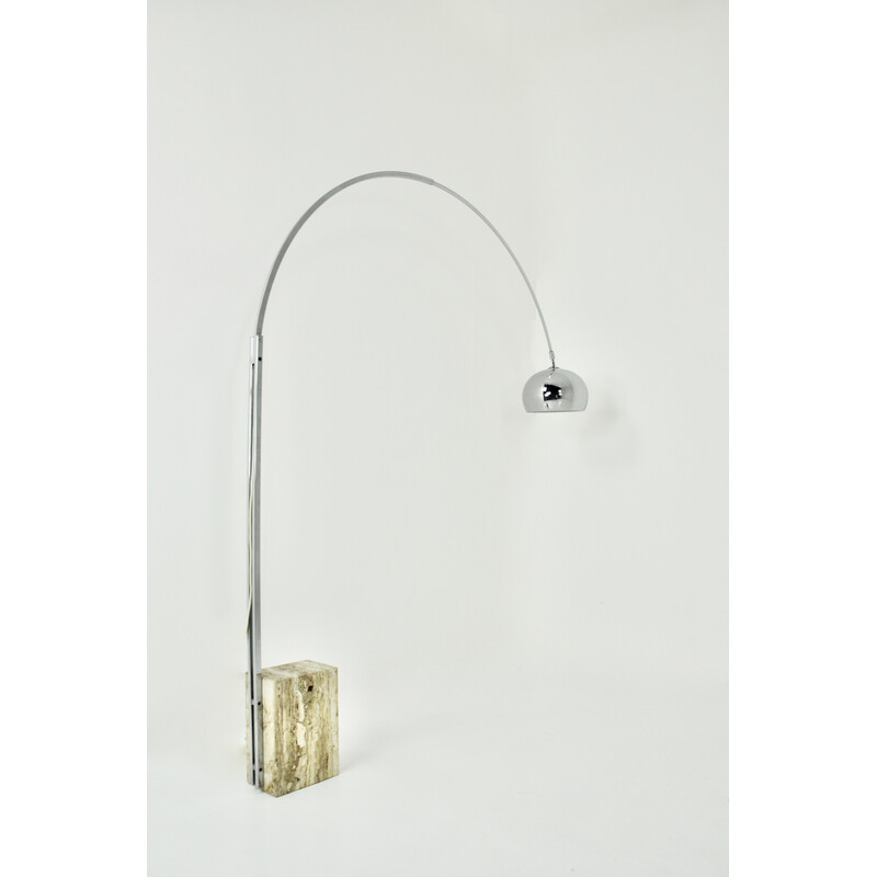 Vintage Italian floor lamp Arco in metal and travertine