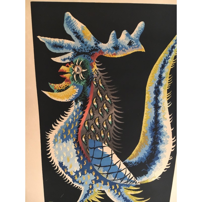 Vintage print representing a rooster by Jean Lurçat, France 1970s