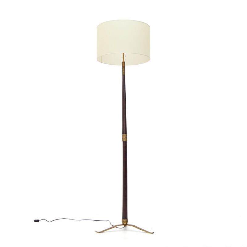 Vintage floor lamp with brass base and parchment lampshade, Italy 1940s