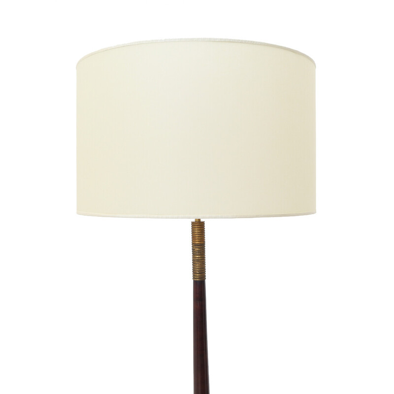 Vintage floor lamp with brass base and parchment lampshade, Italy 1940s