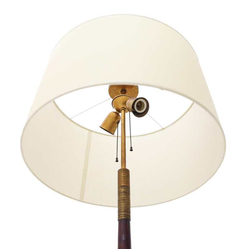 Vintage floor lamp with brass base and parchment lampshade, Italy 1940s