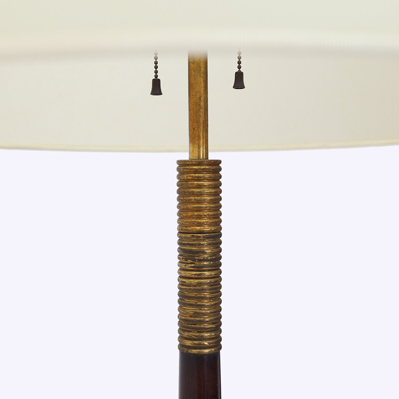 Vintage floor lamp with brass base and parchment lampshade, Italy 1940s