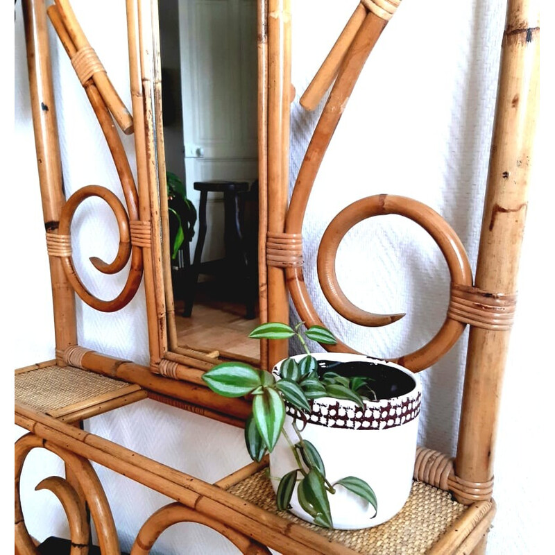 Vintage coat rack in bamboo and rattan, 1960s