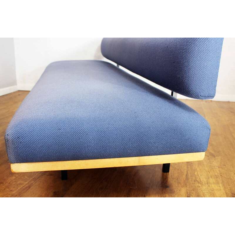 Sofá cama vintage escandinavo en tela azul, 1970