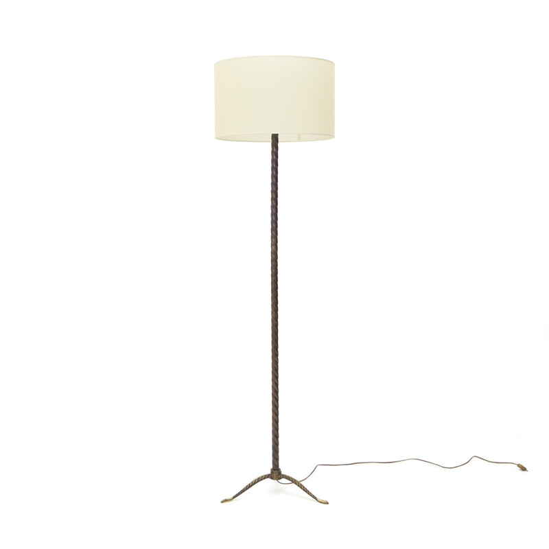 Vintage floor lamp in brass and parchment lampshade, Italy 1950s