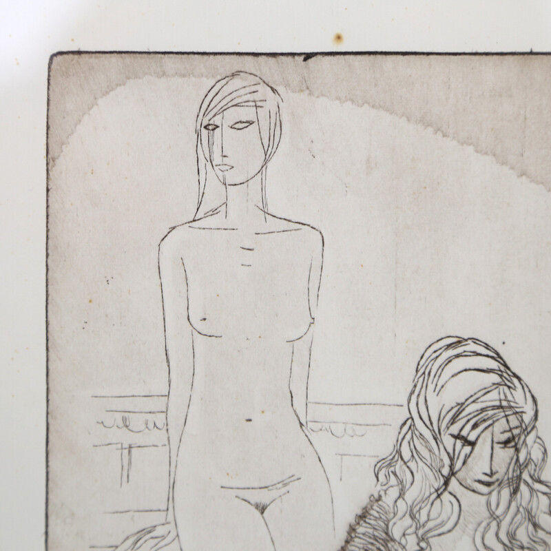 Vintage etching print on paper by Michele Spotorno, 1970s