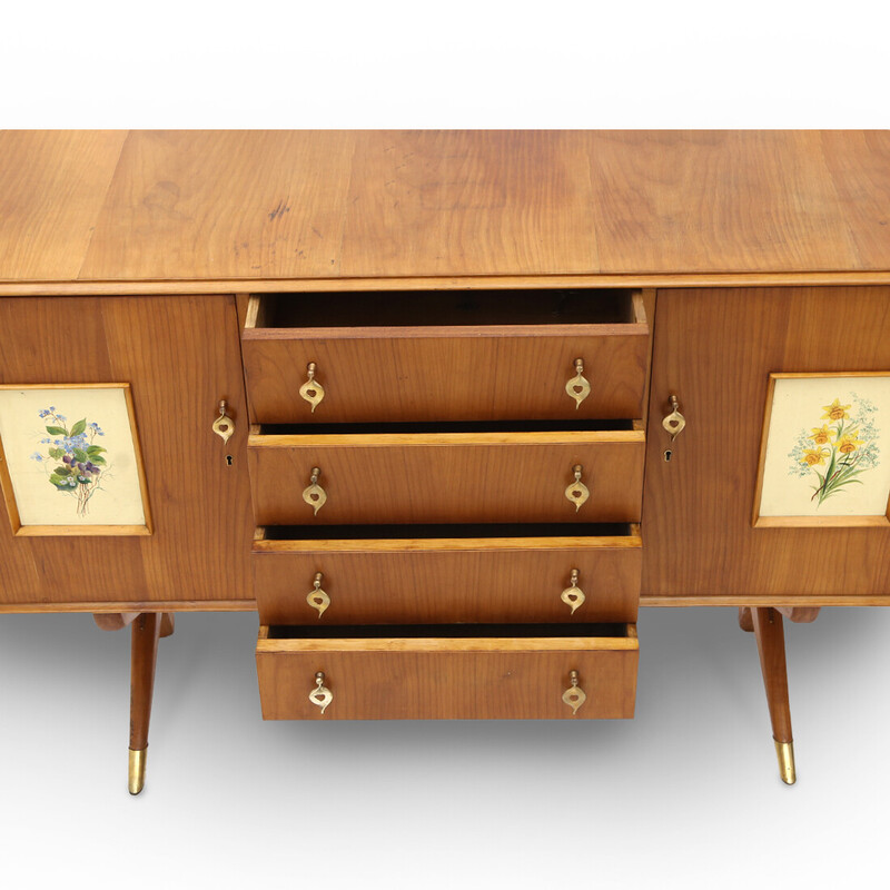 Vintage sideboard with brass handles and decorations, Italy 1950s