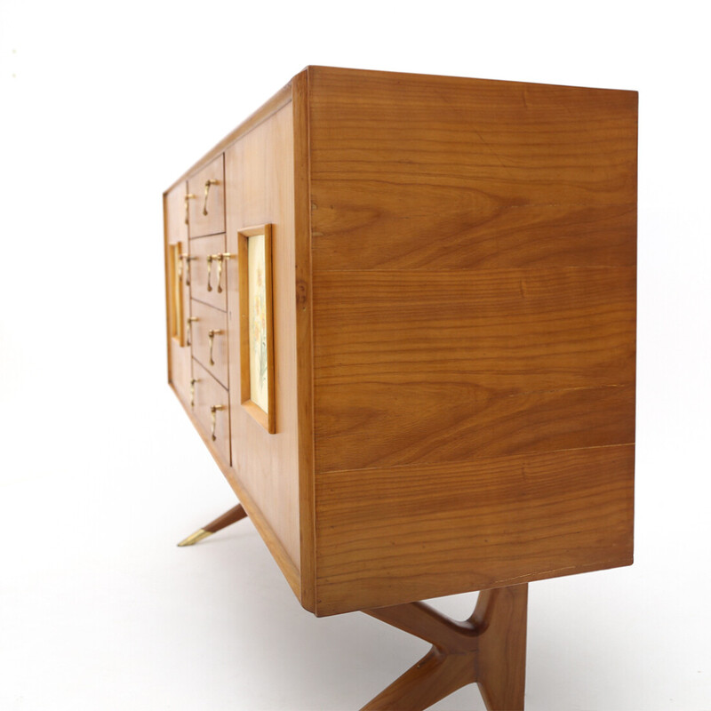 Vintage sideboard with brass handles and decorations, Italy 1950s