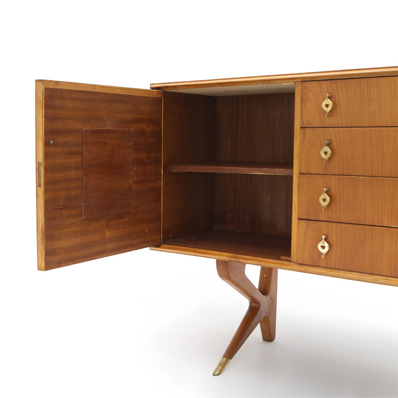 Vintage sideboard with brass handles and decorations, Italy 1950s