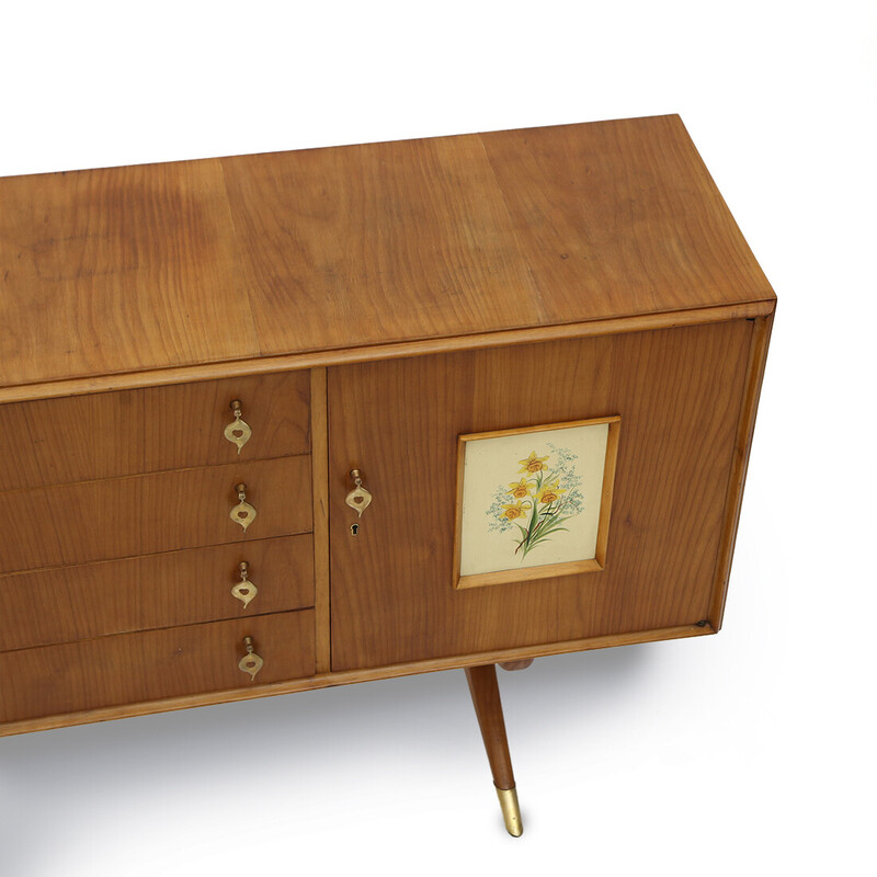 Vintage sideboard with brass handles and decorations, Italy 1950s