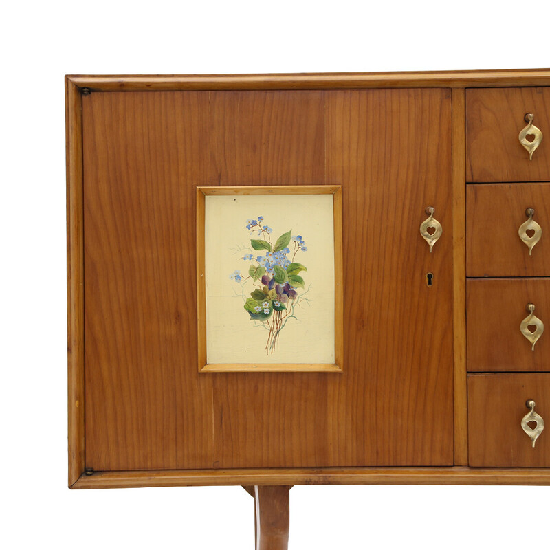 Vintage sideboard with brass handles and decorations, Italy 1950s