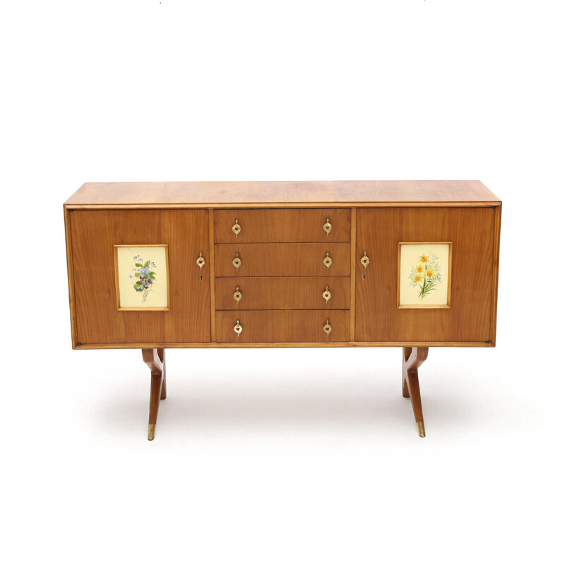 Credenza vintage con maniglie e decorazioni in ottone, anni '50