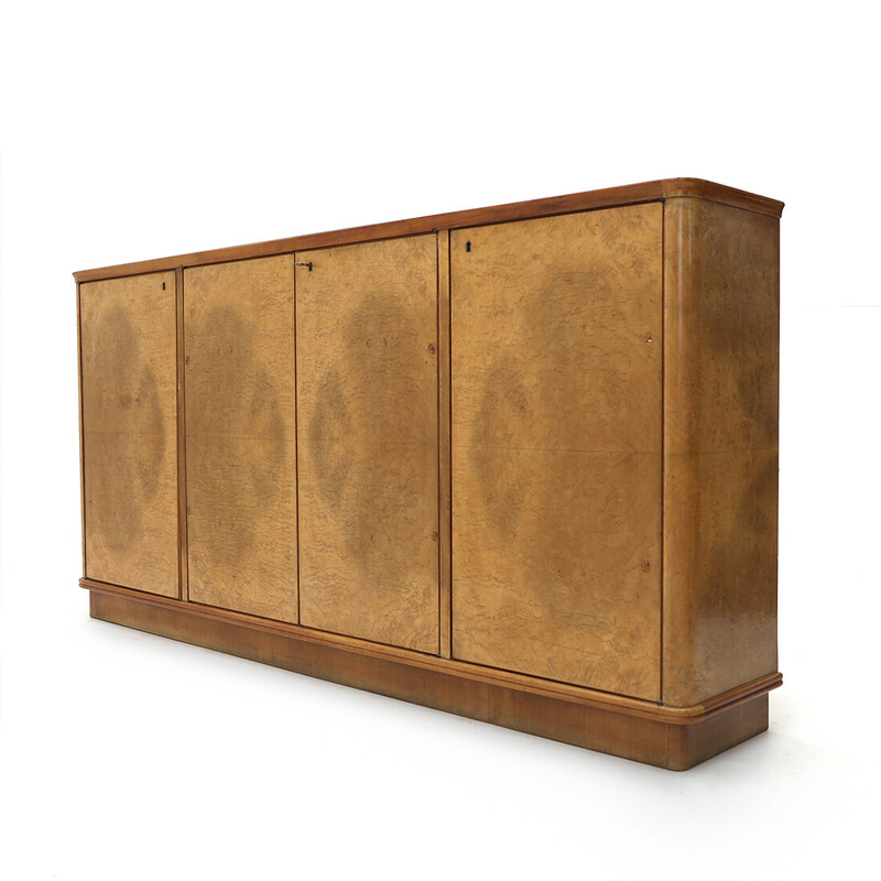 Vintage Briar sideboard with glass top, Italy 1930s